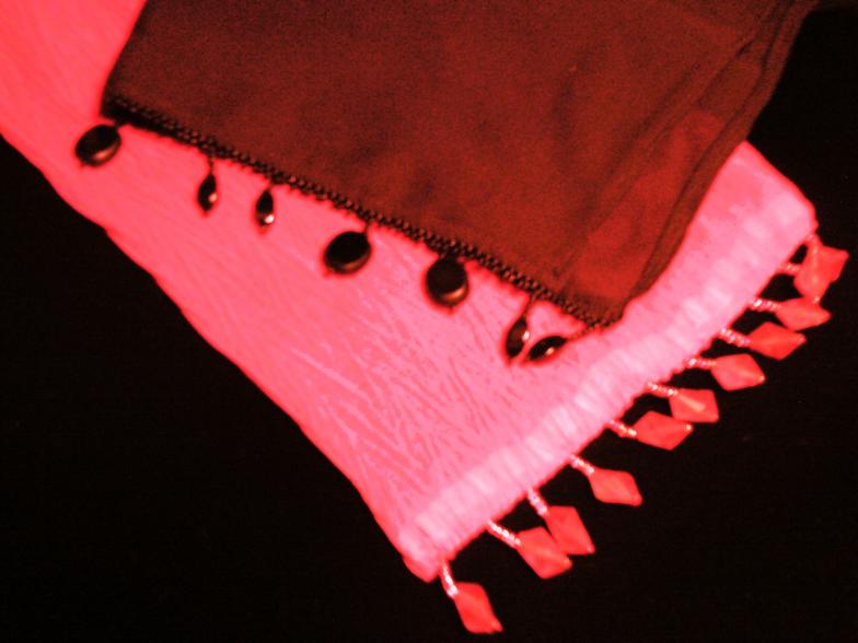 Shear magenta to pink graduated and black shear scarves